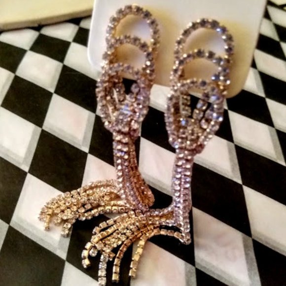 LOVISA Glamorous Rose Gold/Clear Crystal Triple Loop Chain Dangle Earrings**NEW! - Picture 3 of 4